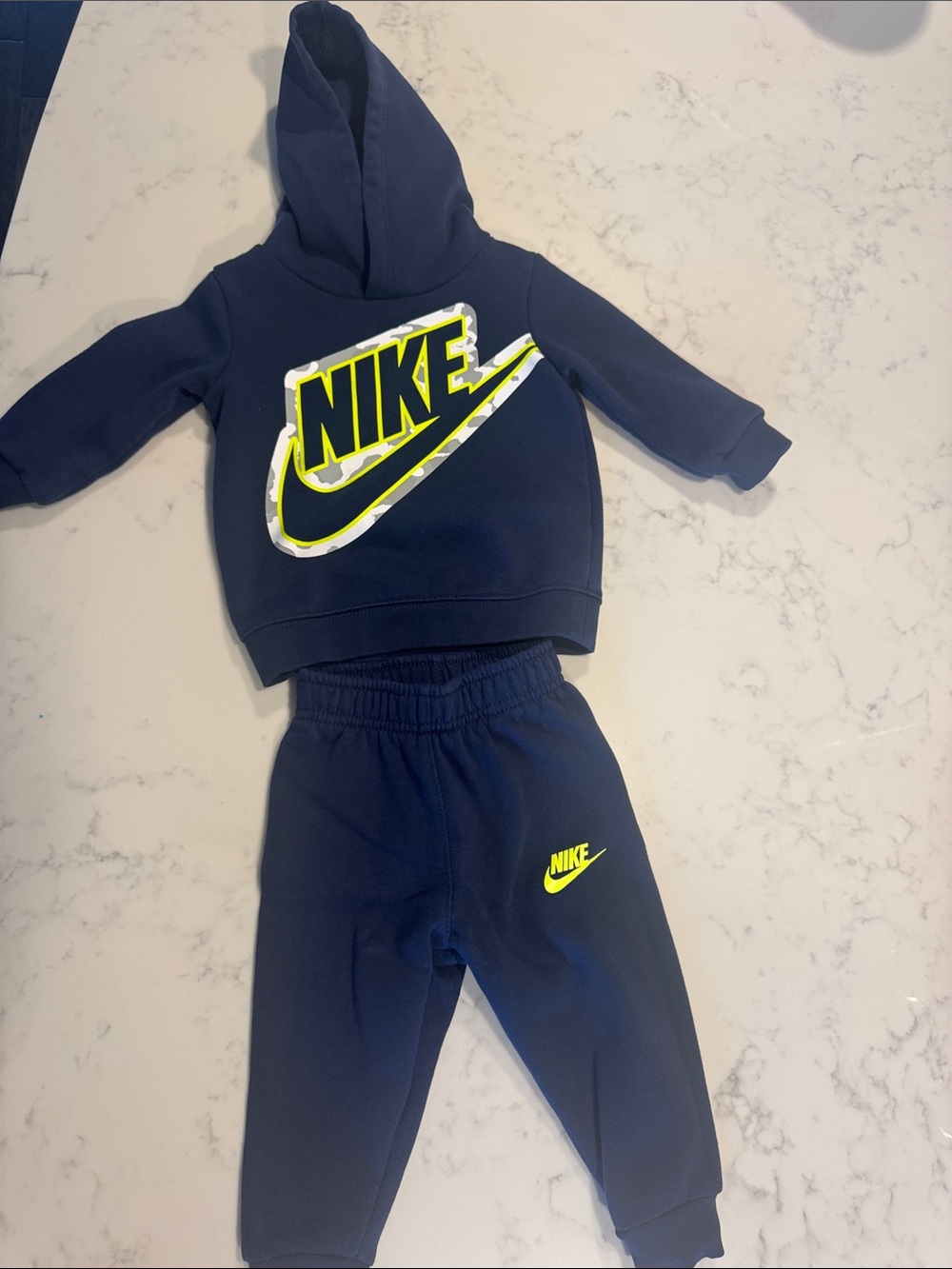 Nike Kids Navy Jogger Sweatpants with Neon Yellow Logo